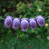 Handmade Glass Bead Set: 5 Lampwork Beads (Violet & Ivory)