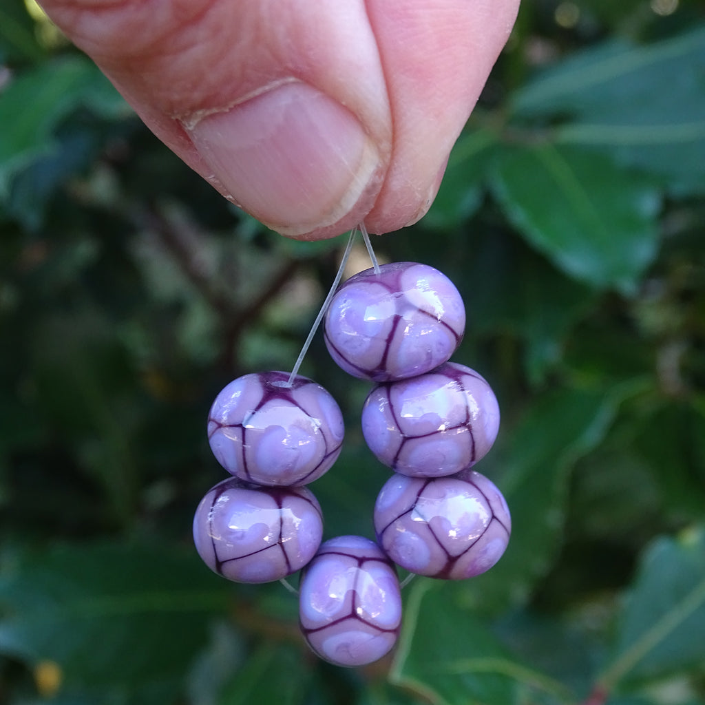Handmade Glass Bead Set: 6 Lampwork Beads (Purple Shades)