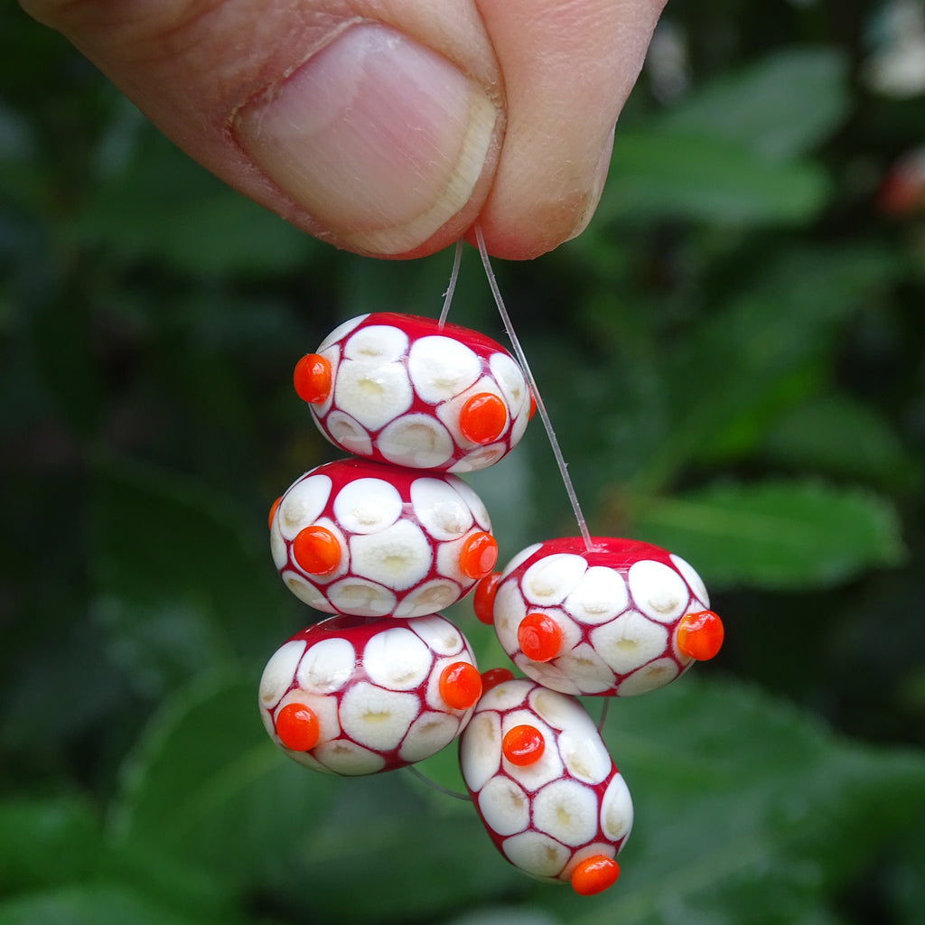 Handmade Glass Bead Set: 5 Lampwork Beads with Raised Dots