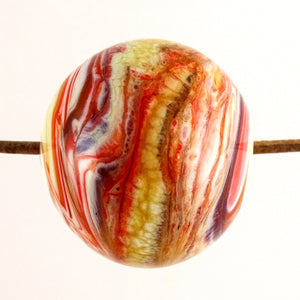 Handmade Hollow Core Glass Focal Bead: Ivory/Amber/Coral