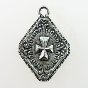 Silver Plated Pewter Charm: Stylized Cross
