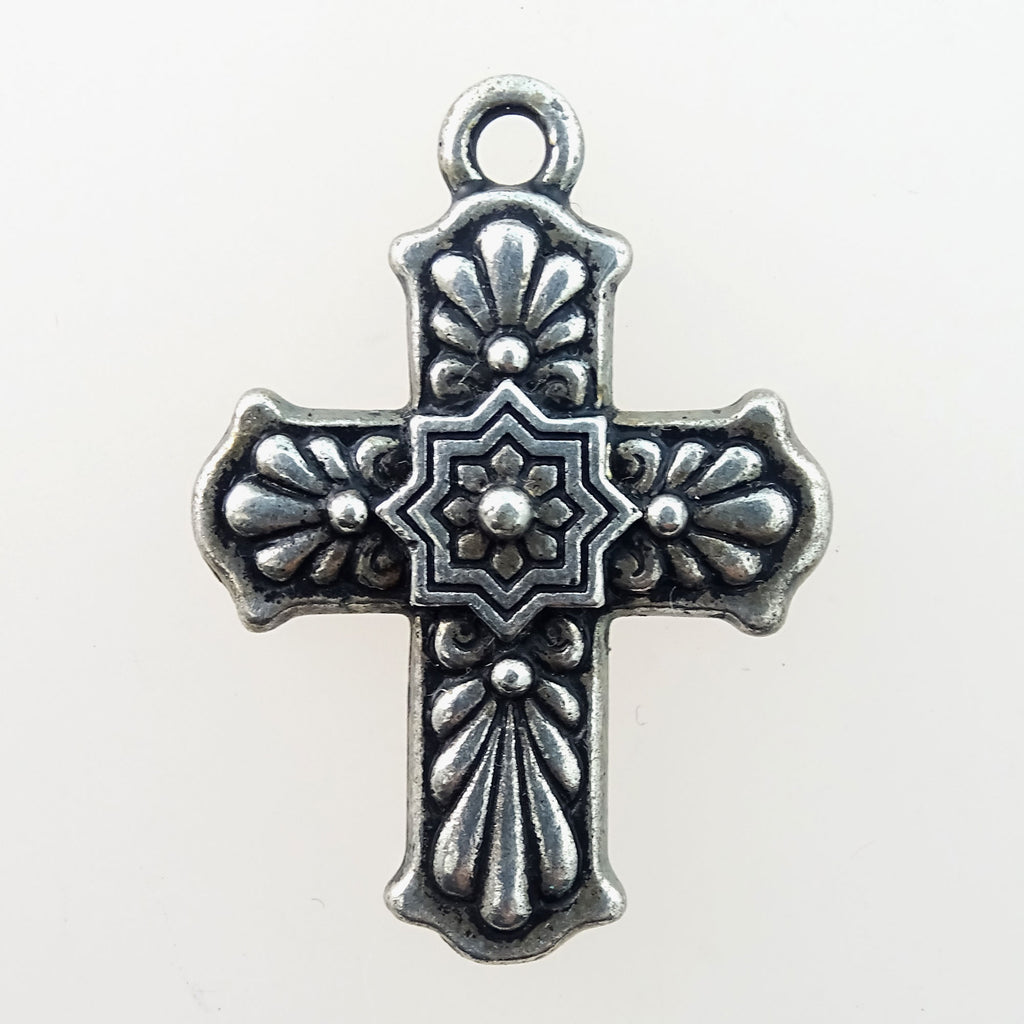Silver Plated Pewter Charm: Talavera Cross (double-sided)