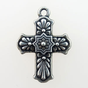 Silver Plated Pewter Charm: Talavera Cross (double-sided)