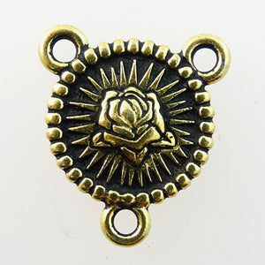 Gold Plated Pewter Charm: Rosary Centerpiece, Mother Mary/Rose (double-sided)