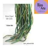 Hand Dyed Silk-Satin Cords: Green Mix (4-5mm width)