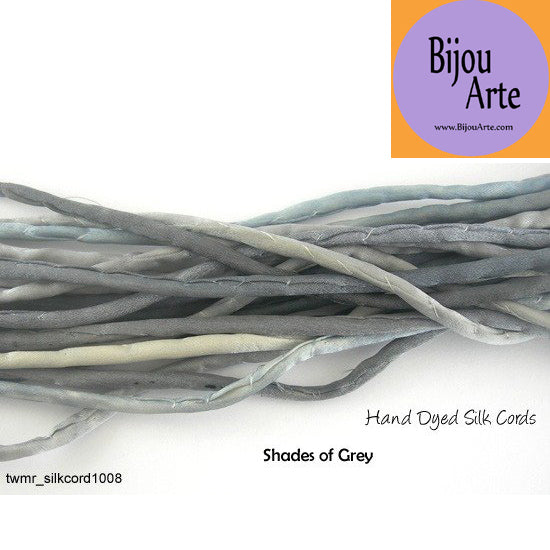 Hand Dyed Silk-Satin Cords: Shades of Grey (4-5mm width)