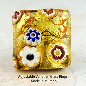 Adjustable Venetian Glass Rings -  Made In Murano!