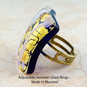 Adjustable Venetian Glass Rings -  Made In Murano!