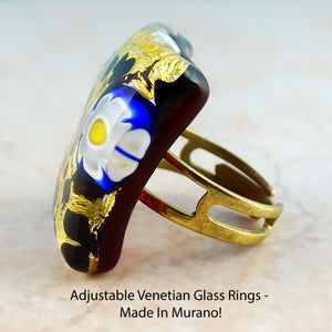 Adjustable Venetian Glass Rings -  Made In Murano!