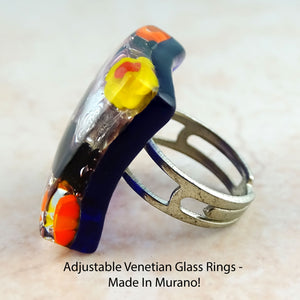 Adjustable Venetian Glass Rings -  Made In Murano!