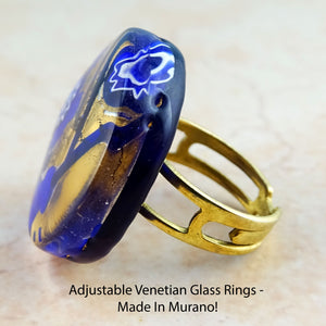 Adjustable Venetian Glass Rings -  Made In Murano!