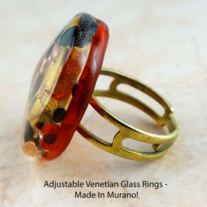 Adjustable Venetian Glass Rings -  Made In Murano!