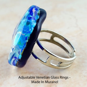 Adjustable Venetian Glass Rings -  Made In Murano!
