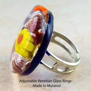 Adjustable Venetian Glass Rings -  Made In Murano!