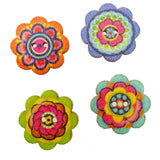 Colorful Pressed Wood Flower Buttons