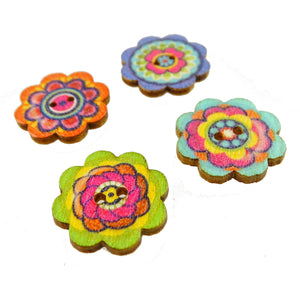 Colorful Pressed Wood Flower Buttons