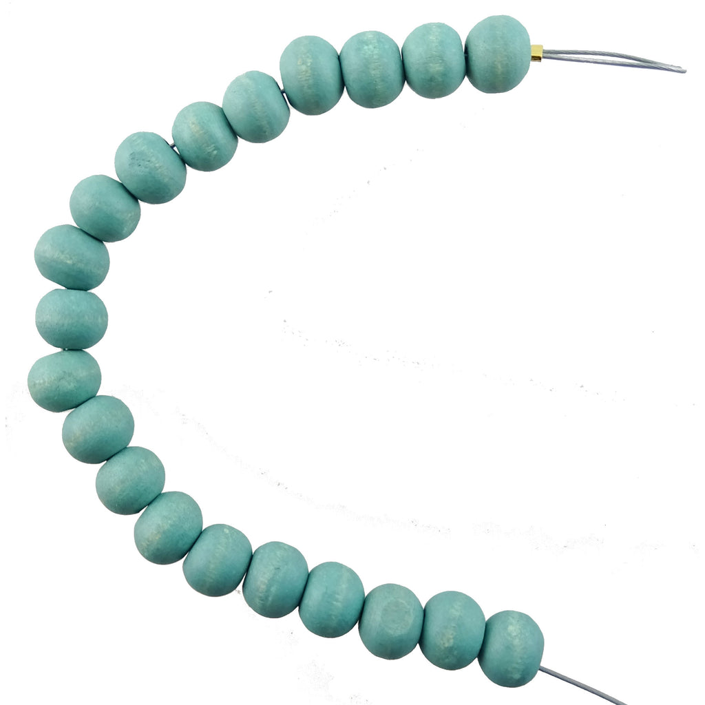 Round Wooden Beads, Turquoise-Green