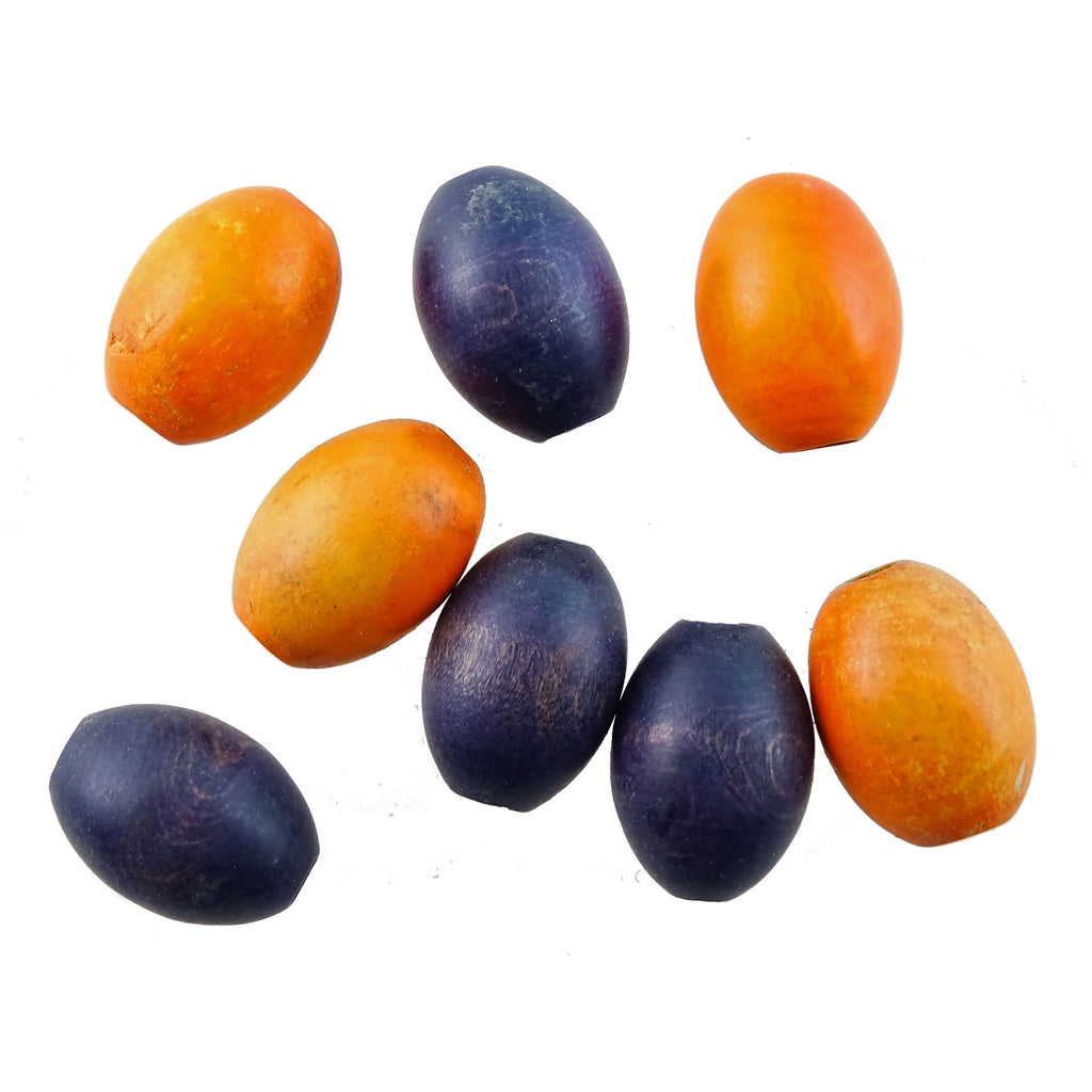 Vintage Czech Wood "Olive" Beads - Eggplant Purple/Pale Orange