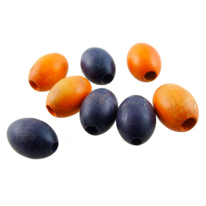 Vintage Czech Wood "Olive" Beads - Eggplant Purple/Pale Orange