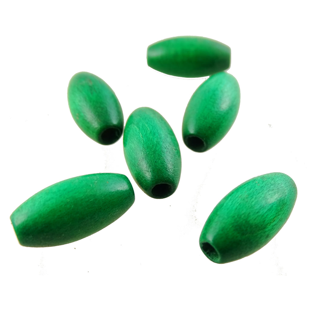 Vintage Czech Wood Slender Oval Beads - Vivid Green