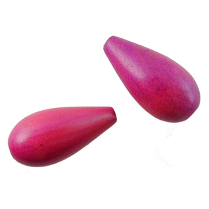 Vintage Czech Wood Large Drop Beads - Washed Magenta